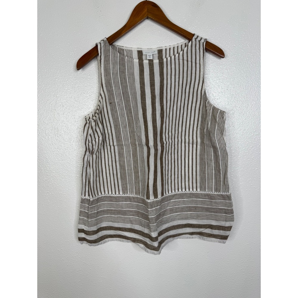 J. Jill Pure Jill Brown White‎ Striped Linen Tank Top Sleeveless Blouse Petite M